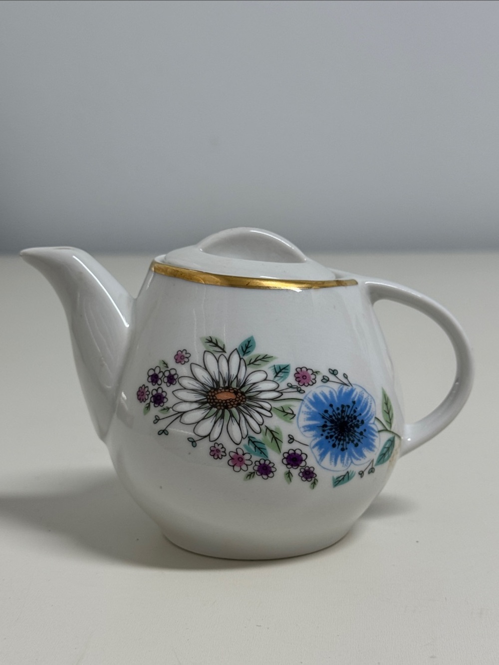 Lubiana Made In Poland  Porcelain Teapot with Blue Floral Design and Gold Trim
